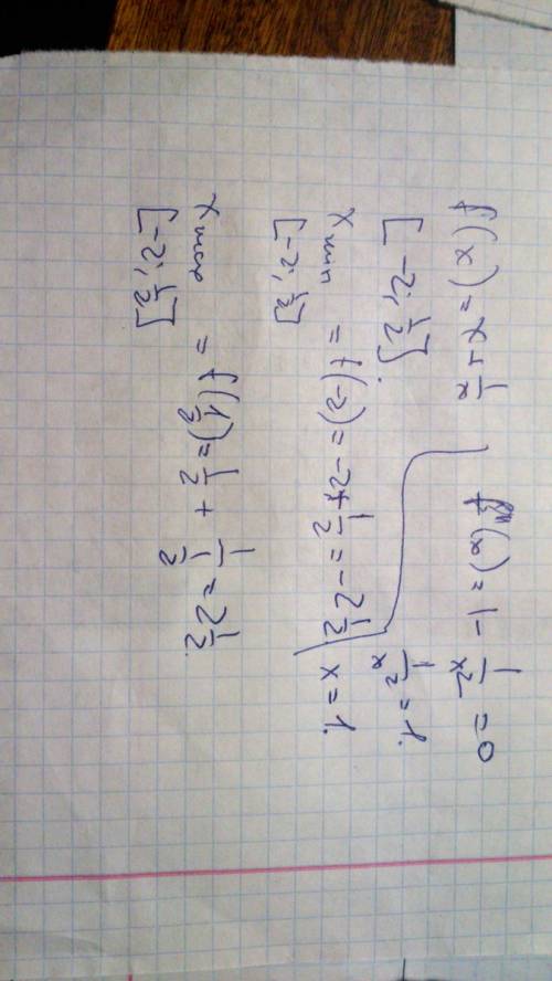 Найдите наибольшее и наименьшее значения функции f(x) = x + 1/x на заданном отрезке x * [-2; 1/2].