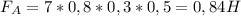 F_{A} = 7 * 0,8 * 0,3 * 0,5 = 0,84 H