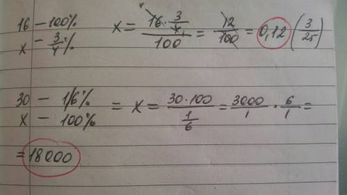 найдите 3/4% от 16 2.1/6% которого = 30
