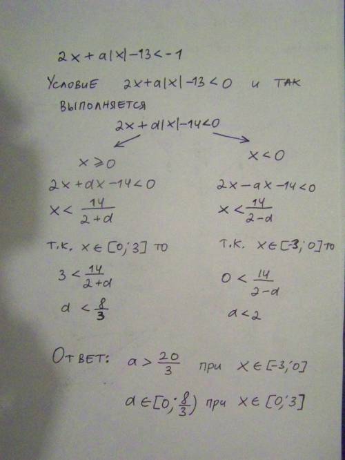 Найдите все положительные значения параметра а, при которых неравенство |2х + a|x| - 13| > 1 выпо