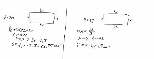 Вычисли площадь прямоугольника, периметр которого равен 20 м, а длина 1 стороны составляет третью ча
