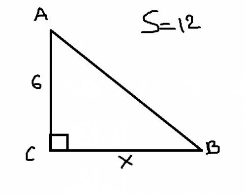 Дан прямоугольный треугольник abc, в котором площадь s=12см и катет ac=6. найдите второй катет вс