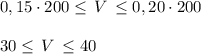 0,15\cdot 200 \leq \, V \, \leq 0,20\cdot 200\\\\30 \leq \, V\, \leq 40