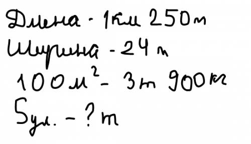 Улицу в длинной 1км 250м и шириной 24м покрыли асфальтом. на каждые 100м2 расходовали 3т 900кг асфал