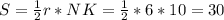 S=\frac{1}2r*NK=\frac{1}2*6*10=30