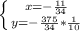 \left \{ {{x=- \frac{11}{34} } \atop {y=- \frac{375}{34}* \frac{1}{10}