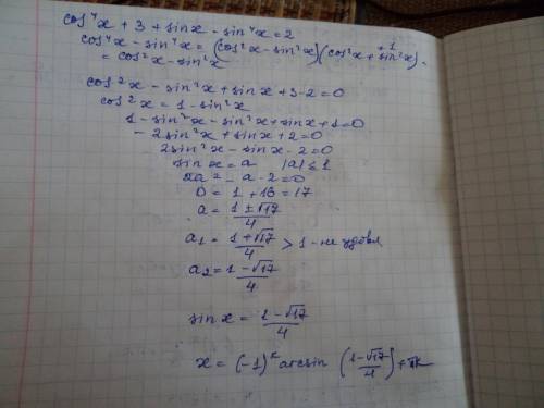 Решить уравнение: cos^4x+3+sinx-sin^4x=2