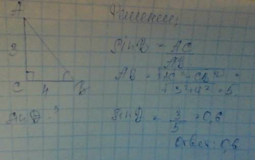 Впрямоугольном треугольнике авс (угол с=90градусов), ас = 3см, вс = 4см.вычислить sin b. ,.