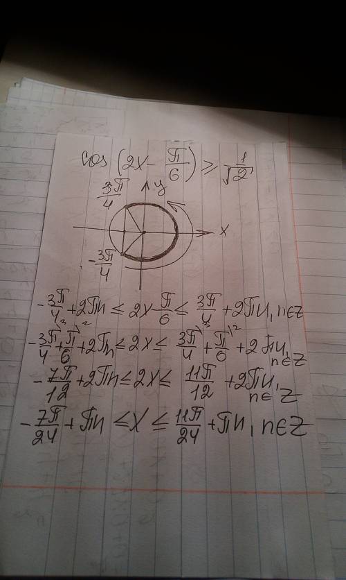 Решите неравенство: а)sin x≥1/2 б)cos(2x-π/6)≥-1/√2