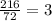 \frac{216}{72} =3