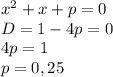 x^2+x+p=0 \\ D=1-4p=0 \\ 4p=1 \\ p=0,25