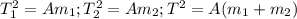 T_1^2=Am_1; &#10;T_2^2=Am_2; T^2=A(m_1+m_2)