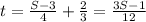 t= \frac{S-3}{4} + \frac{2}{3} = \frac{3S-1}{12}