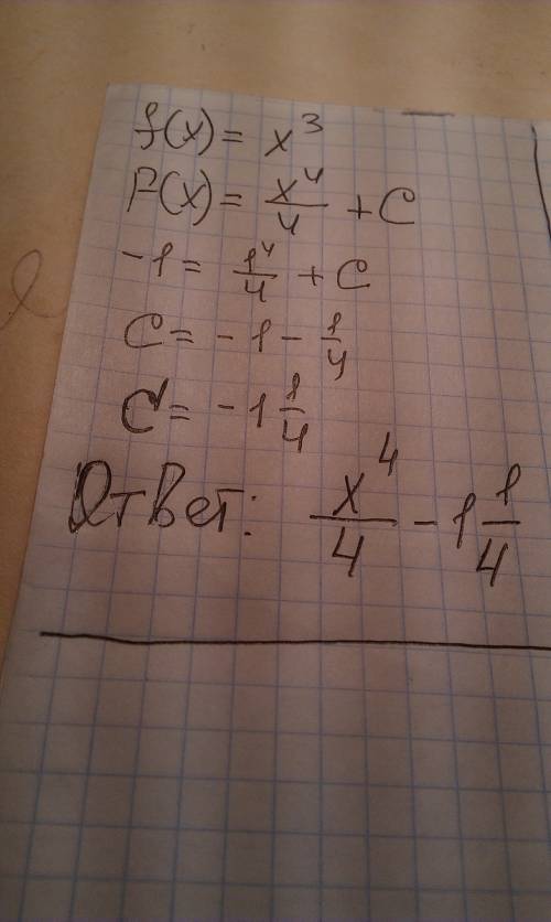 Для функции f (x)=x^3 найдите первообразную график которой проходит через точку m (1; -1)