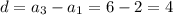 d= a_{3} - a_{1} =6-2=4