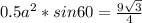 0.5a^2 * sin60 = \frac{9 \sqrt{3} }{4}