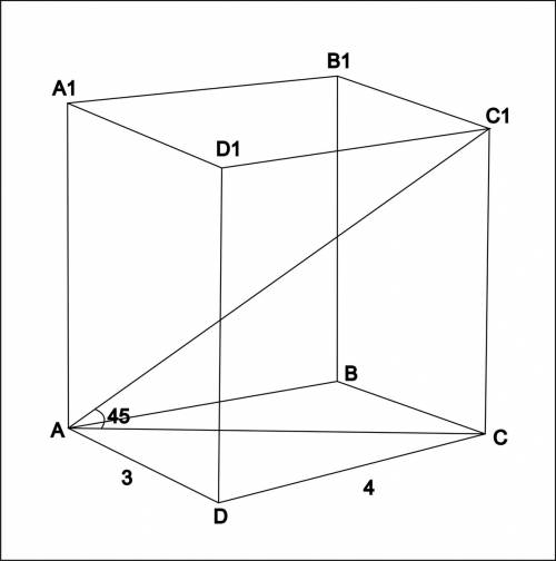 Стороны основания прямоугольного параллелепипеда равны 4 м и 3 м , а угол между диагональю и плоскос