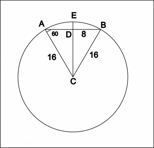 Радиус основания шарового сегмента равен 8 см, дуга осевого сечения содержит 60 градусов. вычислите