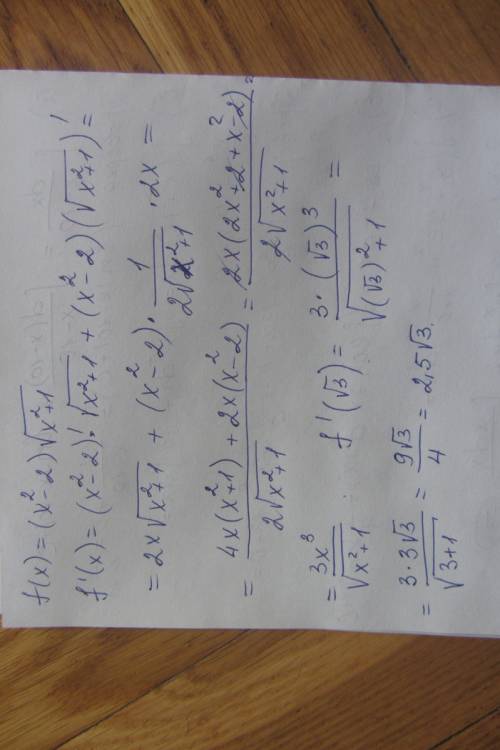 F(x)=(x^2-2)корень из х^2+1 найти f'(корень из 3)