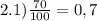 2. 1) \frac{70}{100}=0,7