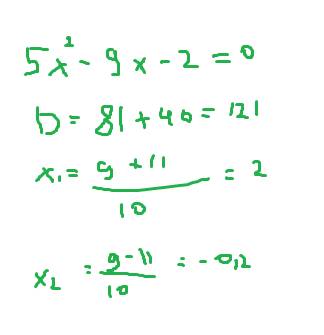 Решите полным решением 5x^=9x+2 заранее