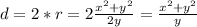 d=2*r=2 \frac{x^{2} +y^{2}}{2y} = \frac{x^{2} +y^{2}}{y}