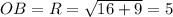 OB=R= \sqrt{16+9}=5