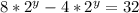 8*2^{y} -4 *2^{y} =32