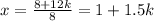 x=\frac{8+12k}{8}=1+1.5k