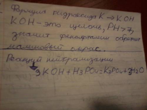 Вводный раствор калий гидроксида добавили несколько капель сприртового раствора фенолфталиина и пере