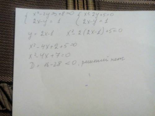 Решите систему уравнений {x2-2y-3+8=0; 2x-у=1