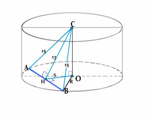 Концы хорды нижнего основания цилиндра удалены от центра верхнего основания на 15см, а сама хорда уд