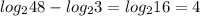 log_{2} 48- log_{2} 3= log_{2} 16=4