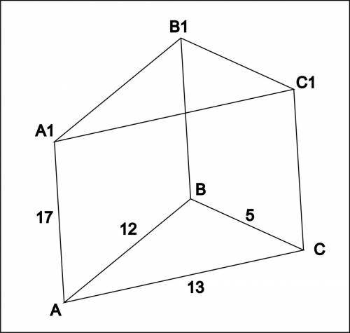 Воснові прямої призми лежить прямокутний трикутник з катетами 5 і 12 см висота призми 17 см знайти 1