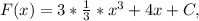 F(x)=3* \frac{1}{3} *x^3+4x+C,