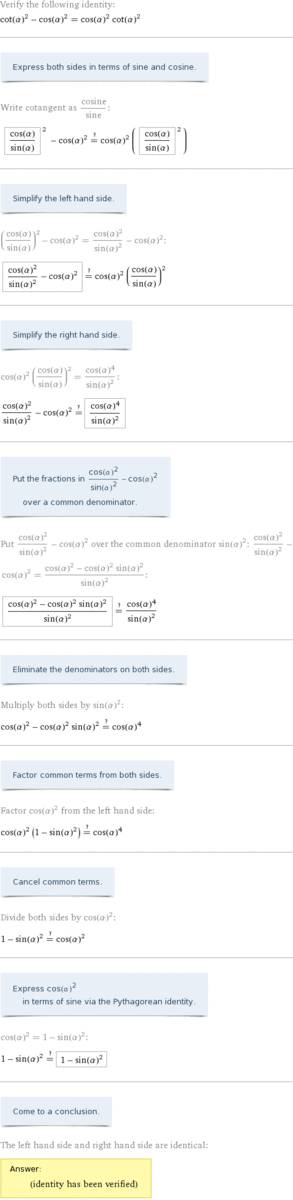 Довести тотожність: ctg²α-cos²α=cos²α·ctg²α