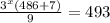 \frac{3^x(486+7)}{9} =493