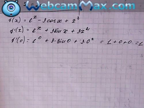 Найти производную функции f(x)=e^x-3 cos x+x^3 вточке x0=0