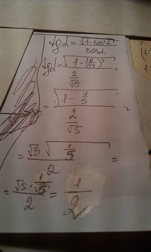 Найдите tga если cos a =2/корень из 5