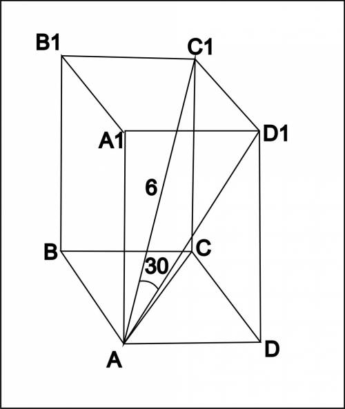 Надо..диагональ правильной четырехугольной призмы равна 6 см и образует с плоскость боковой грани уг
