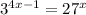 3^{4x-1} = 27^x