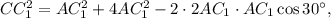 CC_1^2=AC_1^2+4AC_1^2-2\cdot 2AC_1\cdot AC_1\cos 30^\circ,