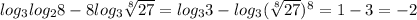 log_3log_28-8log_3 \sqrt[8]{27}= log_33-log_3 (\sqrt[8]{27})^8=1-3=-2