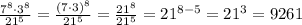 \frac{7^8\cdot 3^8}{21^5}=\frac{(7\cdot 3)^8}{21^5}=\frac{21^8}{21^5}=21^{8-5}=21^3=9261