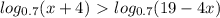 log_{0.7} (x+4)\ \textgreater \ log_{0.7}(19-4x)