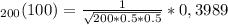 _{200}(100)= \frac{1}{ \sqrt{200*0.5*0.5} }*0,3989