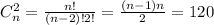 C_n^2= \frac{n!}{(n-2)!2!}= \frac{(n-1)n}{2}=120