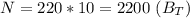 N=220*10=2200 \ (B_T)