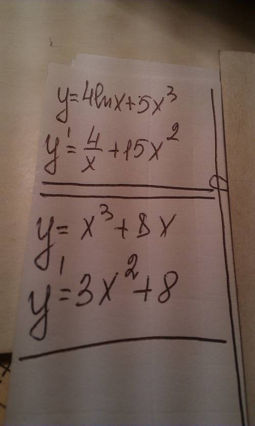 Вычислить производную y=4lnx+5x^3 y=x^3+8x