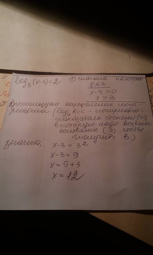 Уравнение. log3(x-3)=2 какое правило к этому уравнению , хочу понять решения